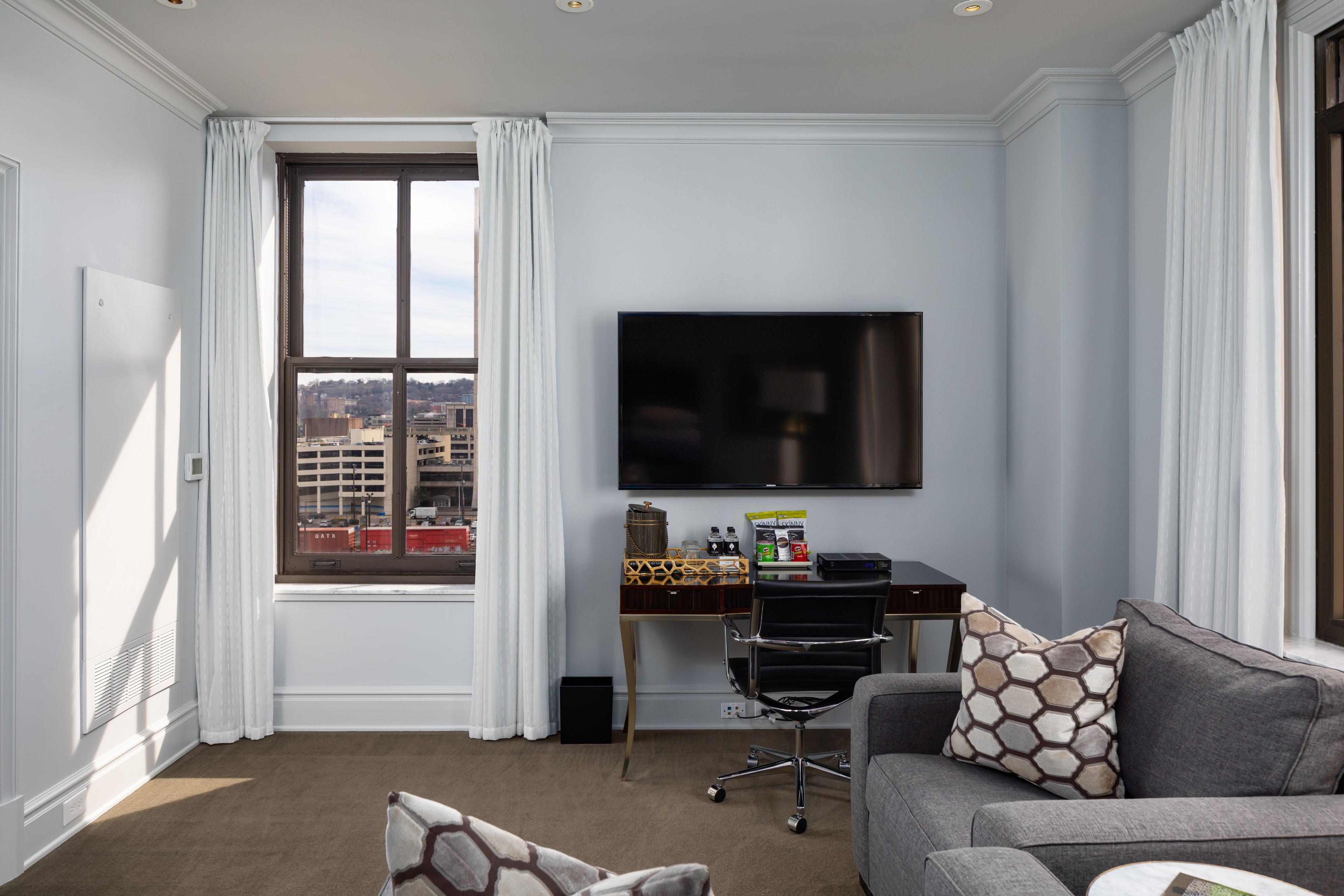 executive suite, 1 king bed, city view | living area | flat-screen tv, netflix