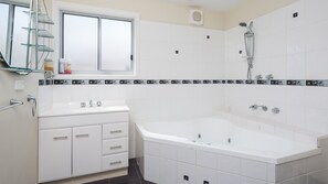Combined shower/bathtub, jetted bath
