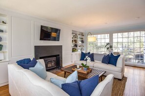 TV, fireplace