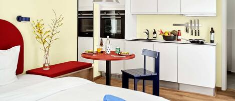 1 bedroom, premium bedding, iron/ironing board, travel crib
