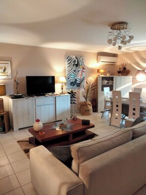 TV, DVD player, stereo - Apartment with garden, view of vineyards and hills. (Beaumes-De-Venise)