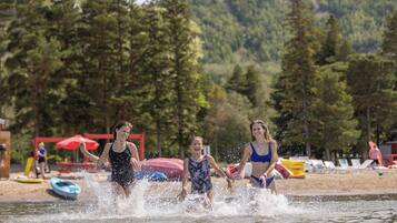 Guests can enjoy water activities and scenic views of the lake from the resort's recreational area.
