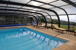 Outdoor pool, pool umbrellas, pool loungers