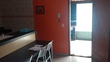 Fridge, microwave, stovetop, cookware/dishes/utensils