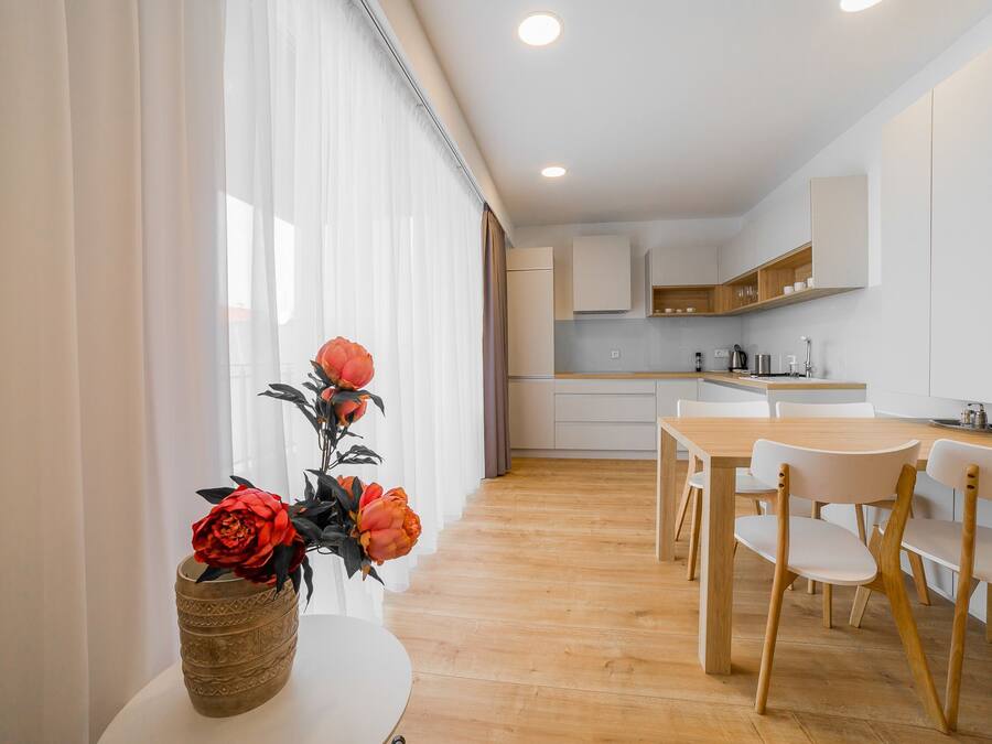 Comfort Apartment | Private kitchen | Full-size fridge, microwave, oven, stovetop