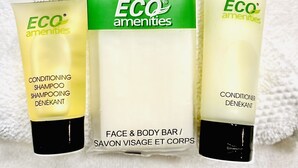 Three tubes of ECO amenities conditioning shampoo and a bar of soap. - Private cottage located on The Carriage House Inn Estate (Mena)