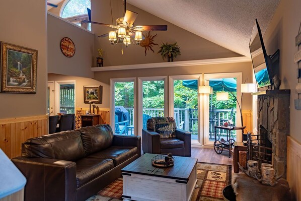 Smart TV, fireplace, video games