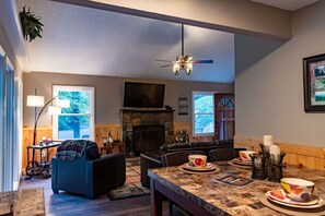 Smart TV, fireplace, video games