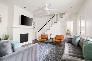 TV, fireplace, offices - Downtown Charm | 3-Story Home - Walk to King St! (Charleston)