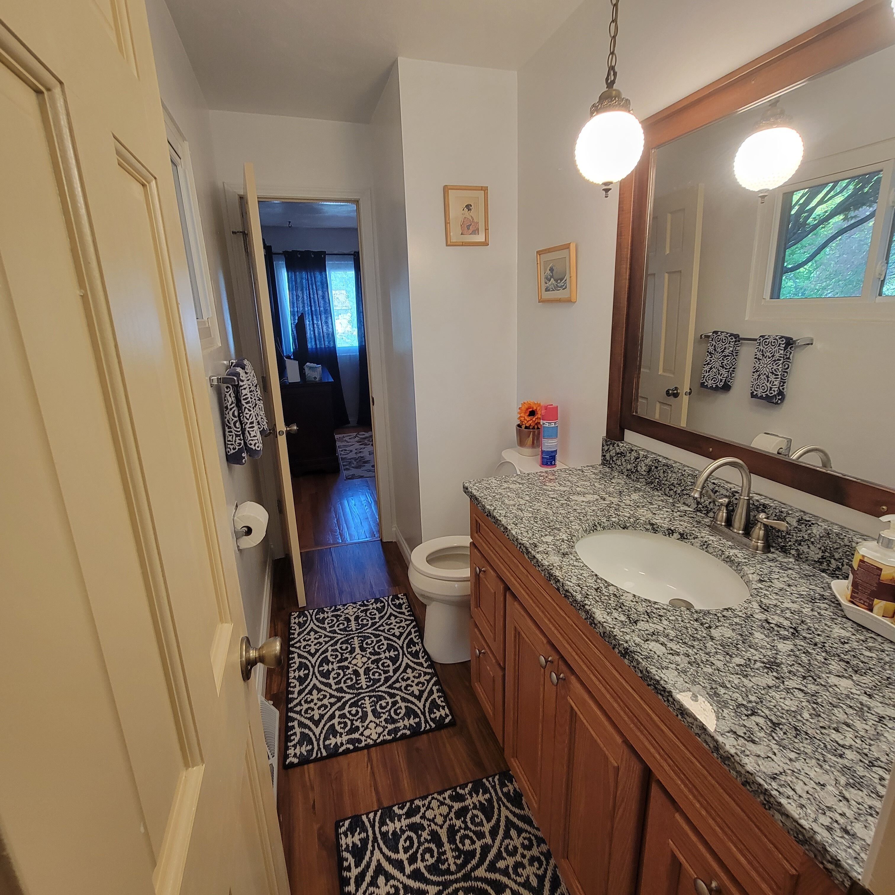 Combined shower/bathtub, hair dryer, towels