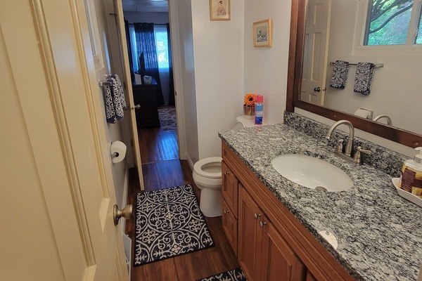 Combined shower/bathtub, hair dryer, towels