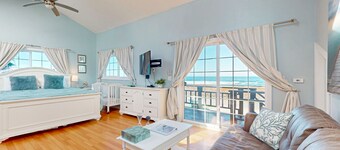 Adecuado para perros, estudio frente al mar con terrazas y cocina. ¡Pasos a la playa!