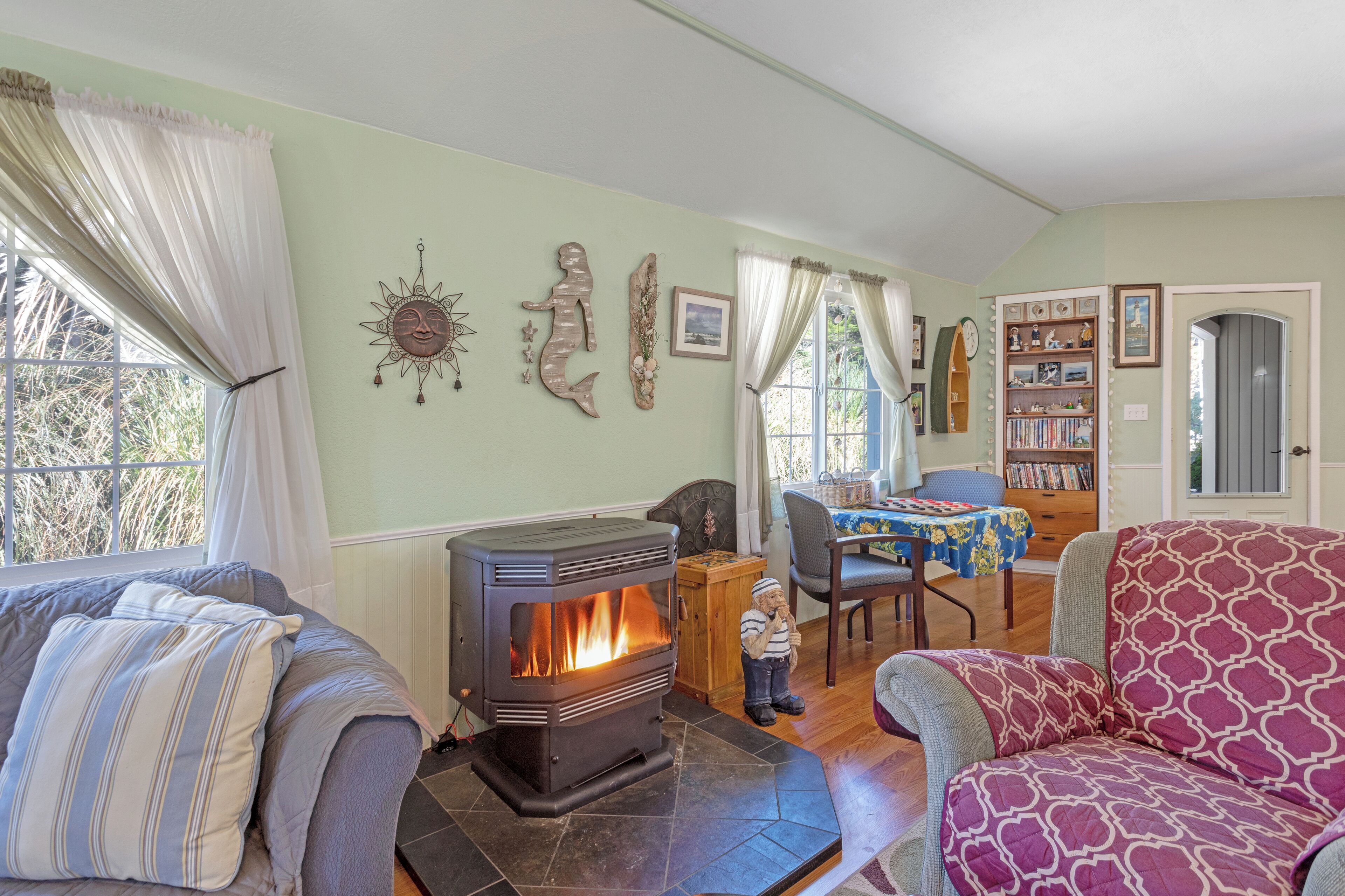 TV, DVD player, books, video library