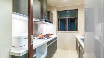 Apartment | Eigene Küche | Großer Kühlschrank, Herdplatte, Wasserkocher