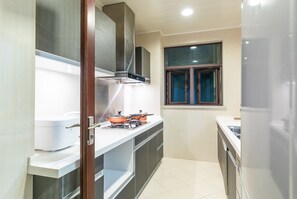 Apartment | Eigene Küche | Großer Kühlschrank, Herdplatte, Wasserkocher