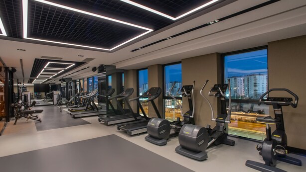 A modern gym with treadmills, elliptical machines, and weight equipment. - Mövenpick Diyarbakir (Diyarbakir)