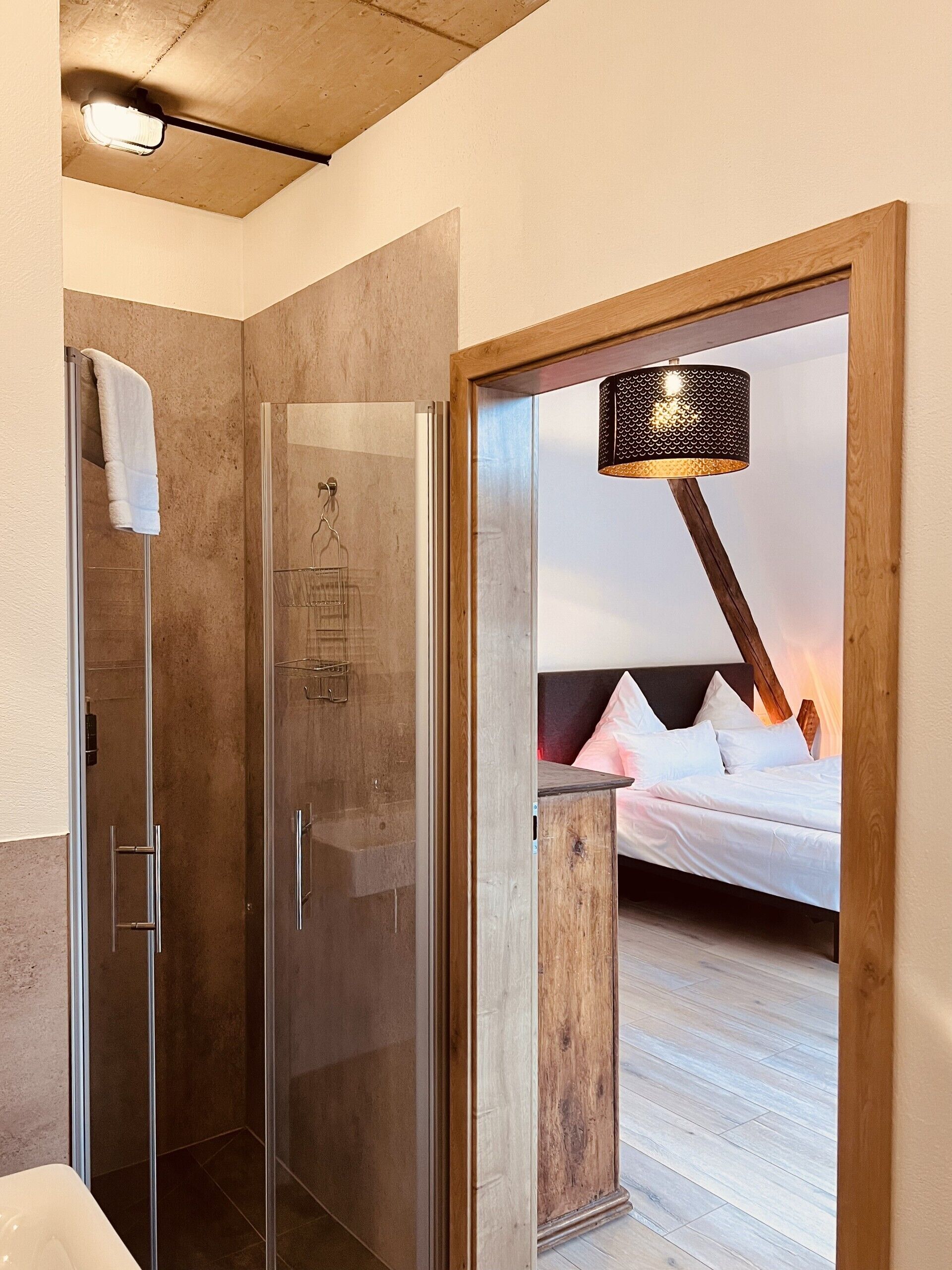 shower, free toiletries, hair dryer