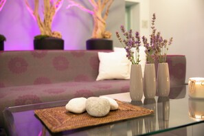 Sauna, hot tub, body treatments, hot stone massages