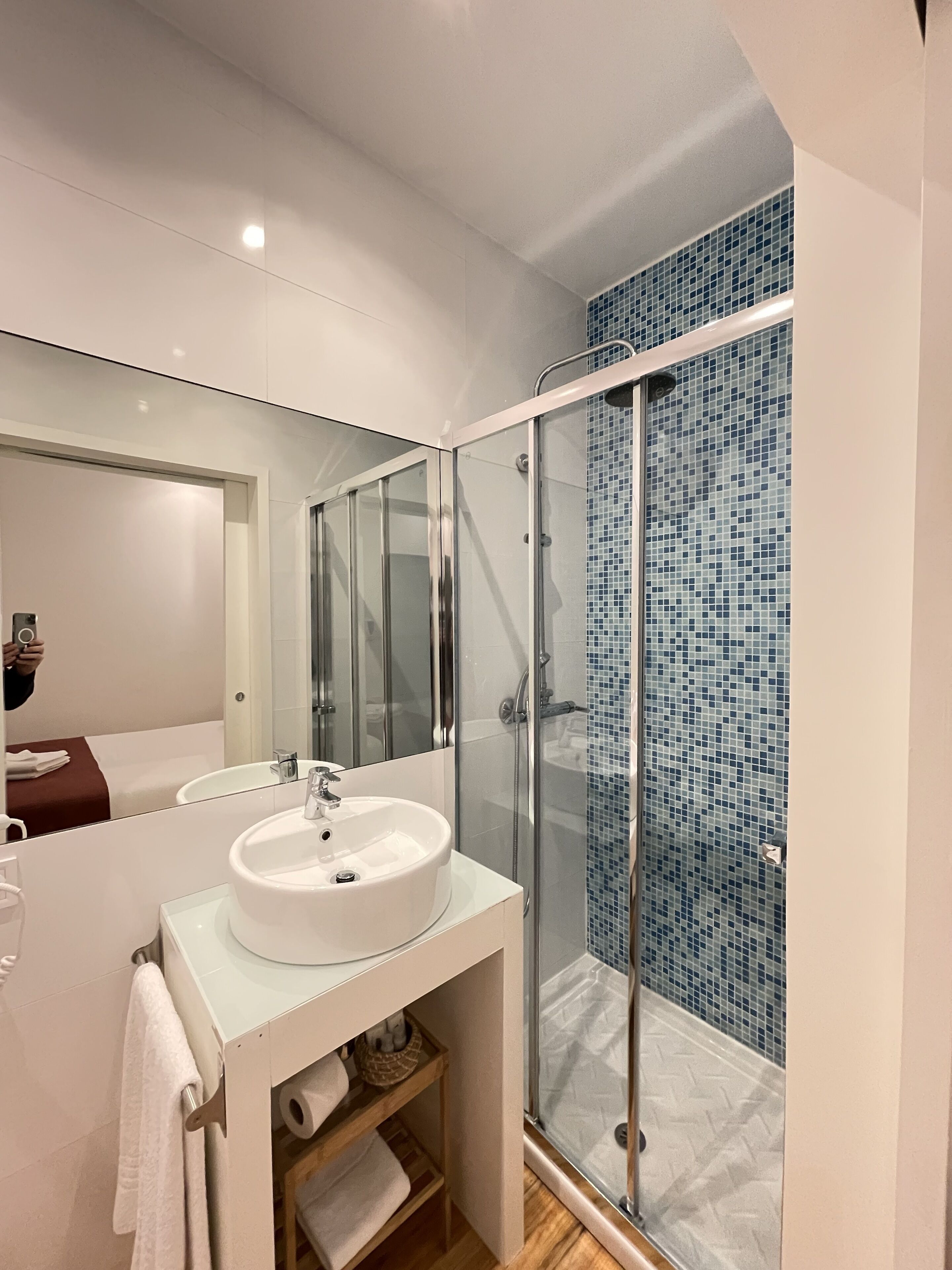 economy double room (interior) | bathroom | shower, free toiletries, hair dryer, towels