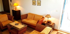 Classic Apartment, 1 Queen Bed with Sofa bed, Mountain View | Living area | Smart TV - Sunny Apartments (Budva)