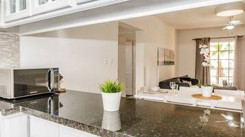 Comfort Condo | Private kitchen | Fridge, microwave, oven, dishwasher