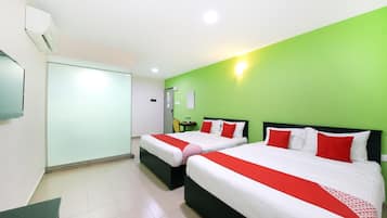 Desk, laptop workspace, free WiFi, bed sheets