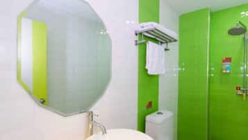 Shower, free toiletries, hair dryer, slippers