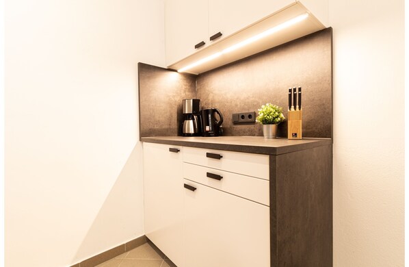 Estúdio | Cozinha privada | Geladeira grande, micro-ondas, cooktop, lava-louças