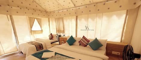 Deluxe Tent, 1 Double Bed, Resort View, Ground Floor | Egyptian cotton sheets, premium bedding, rollaway beds, bed sheets