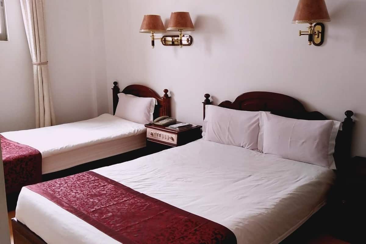 Deluxe vierpersoonskamer, 2 tweepersoonsbedden, uitzicht op stad | Een minibar, een kluis op de kamer, een bureau, verduisterende gordijnen