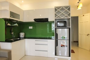 Deluxe-Apartment, 1 Schlafzimmer | Eigene Kochnische | Kühlschrank, Mikrowelle, Herdplatte, Wasserkocher