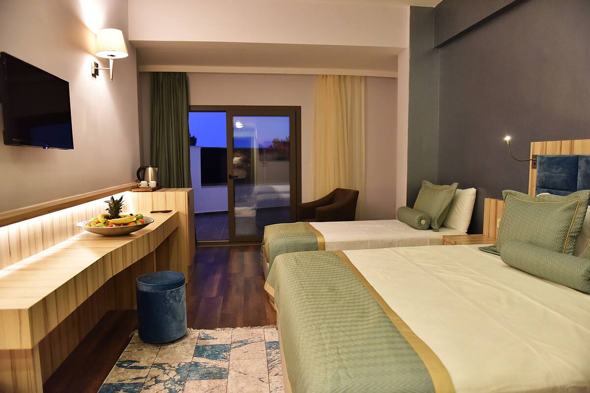 Familjerum - bubbelbad - havsutsikt | Egyptiska bomullslakan, sängtillbehör av högsta kvalitet och minibar