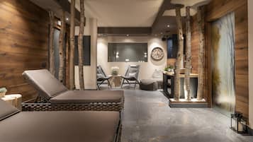 Sauna seca, banheira de hidromassagem, sauna a vapor, massagens