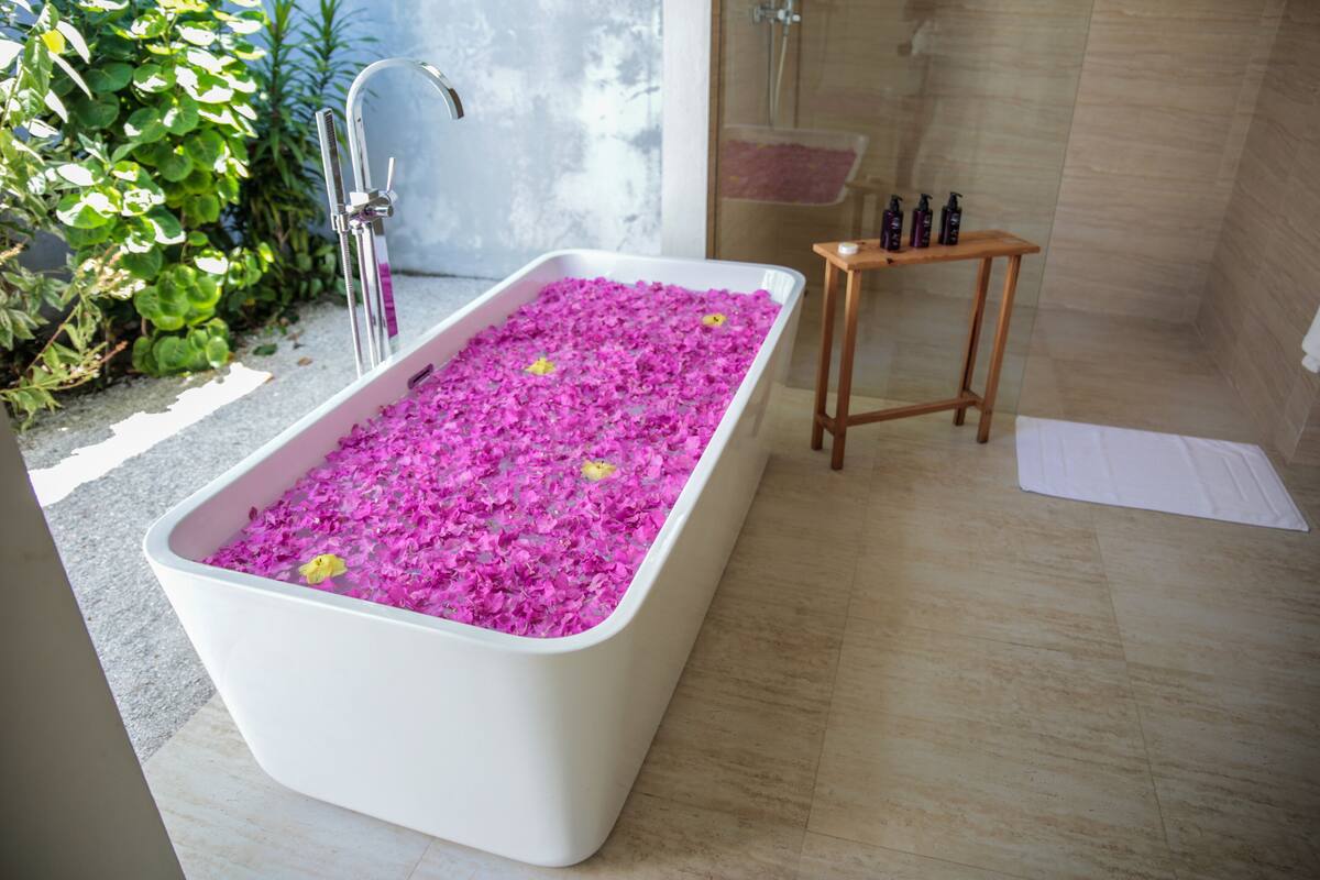 villa, 1 king bed, ocean view | bathroom | separate bathtub and shower, rainfall showerhead, hair dryer