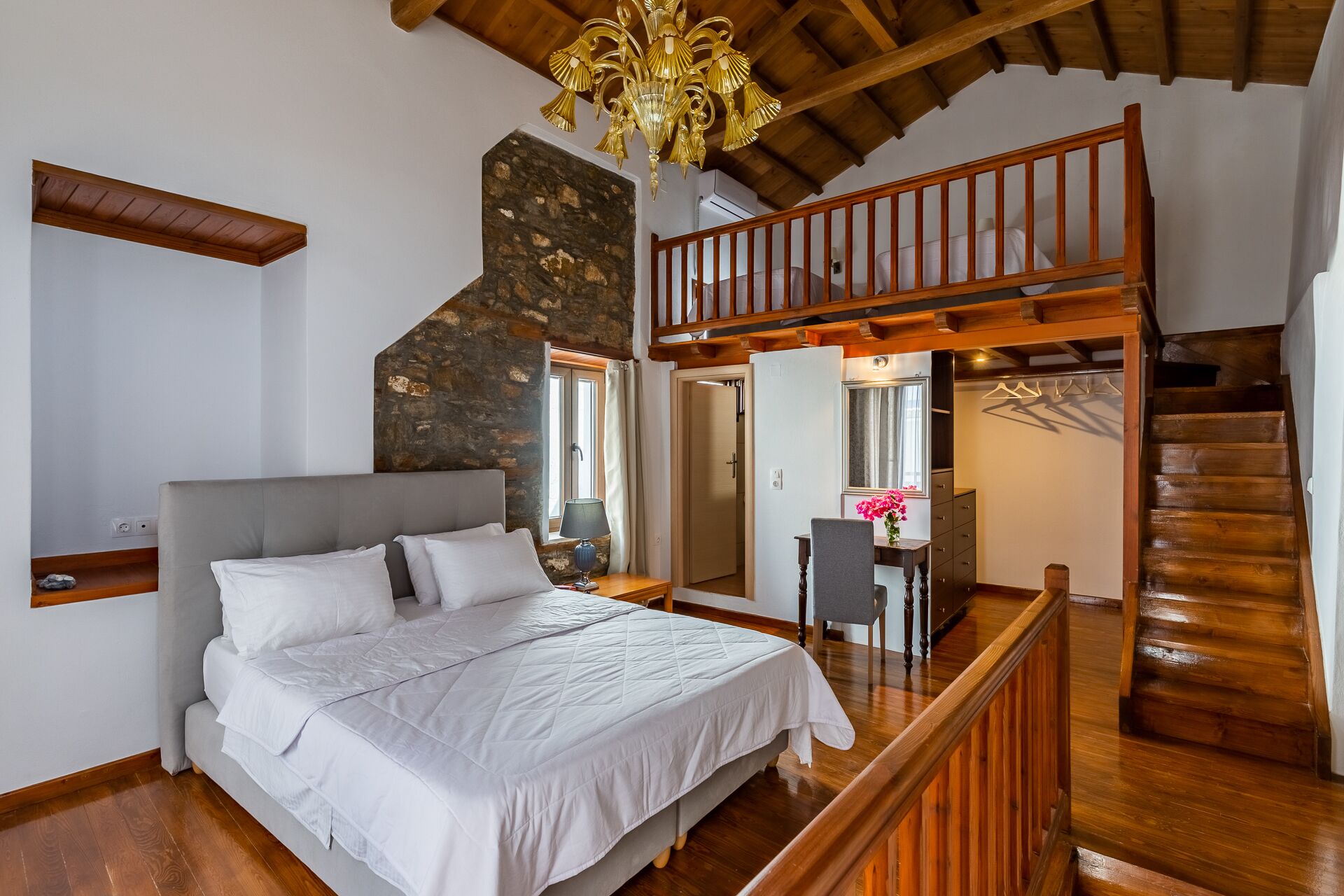 Individually decorated, individually furnished, desk, iron/ironing board