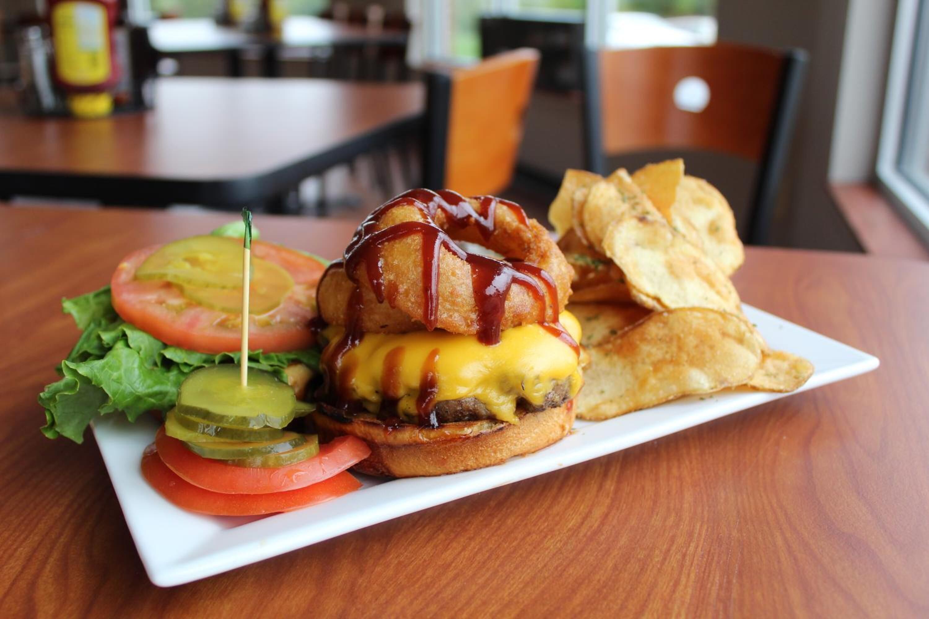 breakfast, lunch, dinner served; golf course views