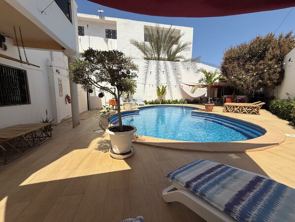 Outdoor pool, pool loungers