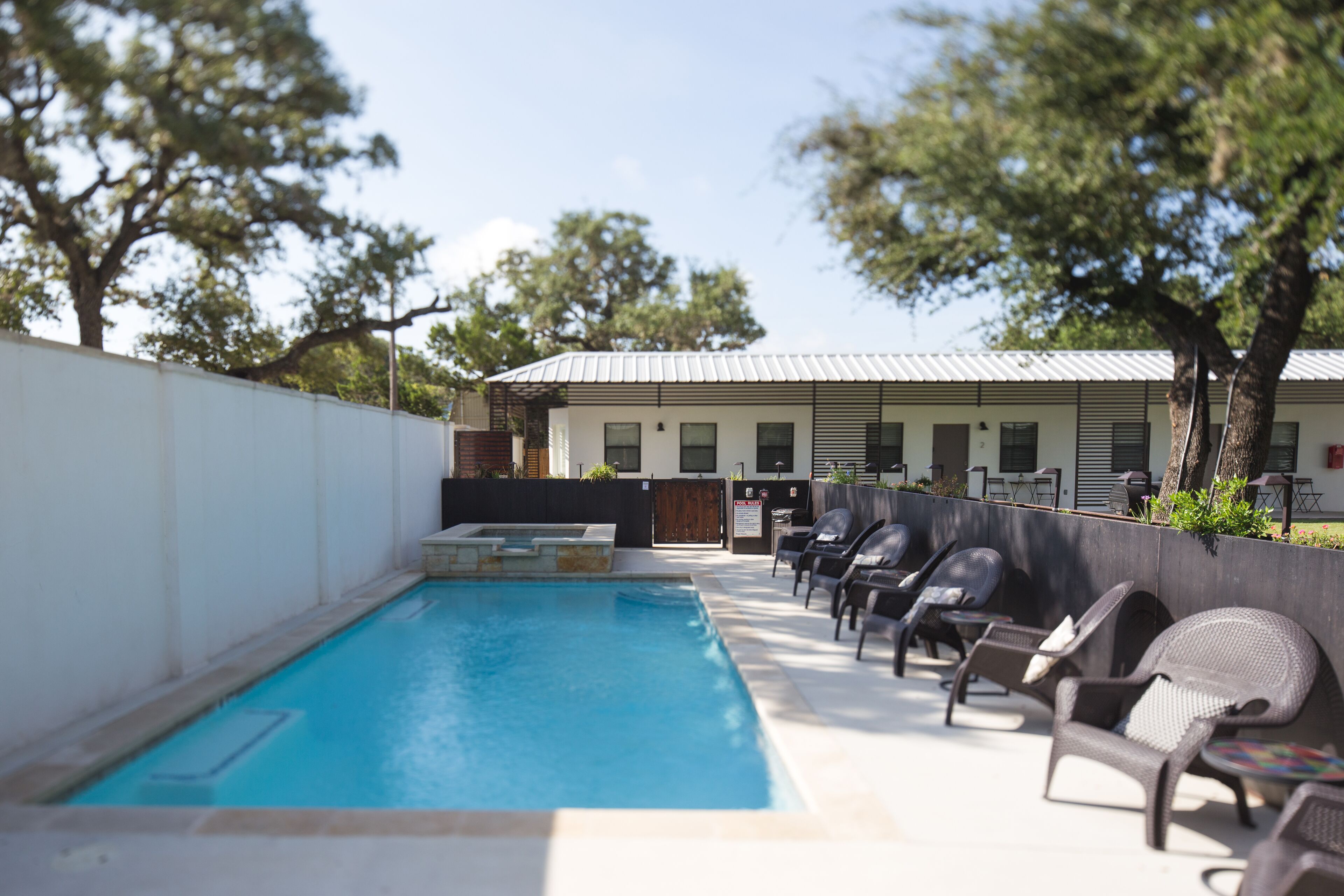 Outdoor pool, pool loungers
