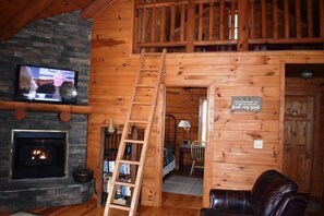 House | Living area | TV, fireplace - Chimney Path on Fightingtown Creek (McCaysville)