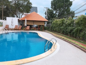 Outdoor pool, sun loungers
