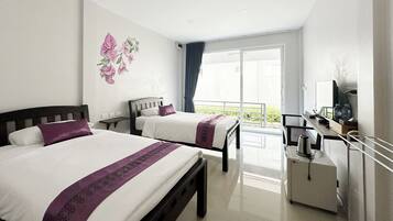 Desk, blackout curtains, free WiFi, bed sheets