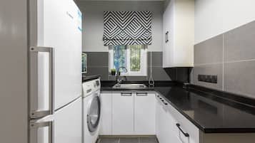 Apartment, 1 Bedroom | Private kitchen | Fridge, electric kettle
