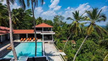 Piscine extérieure, chaises longues