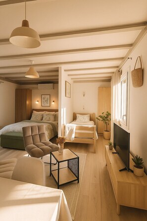Estudio Confort, varias camas, cocina básica | Ropa de cama de alta calidad y colchones Select Comfort