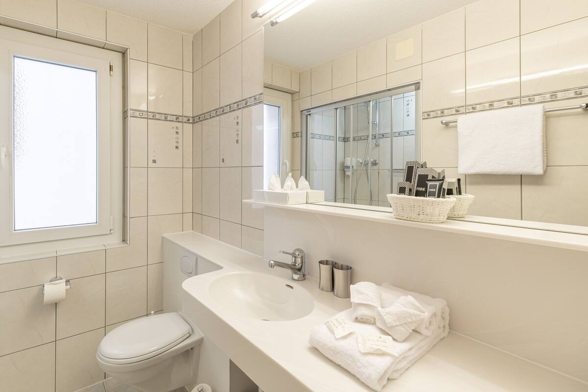 separate bathtub and shower, free toiletries, hair dryer, bathrobes