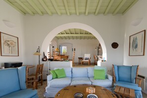 Villa, 6 Bedrooms, Jetted Tub | Living area - Villa Cycladic Breeze Tranquil & Private (Mykonos)