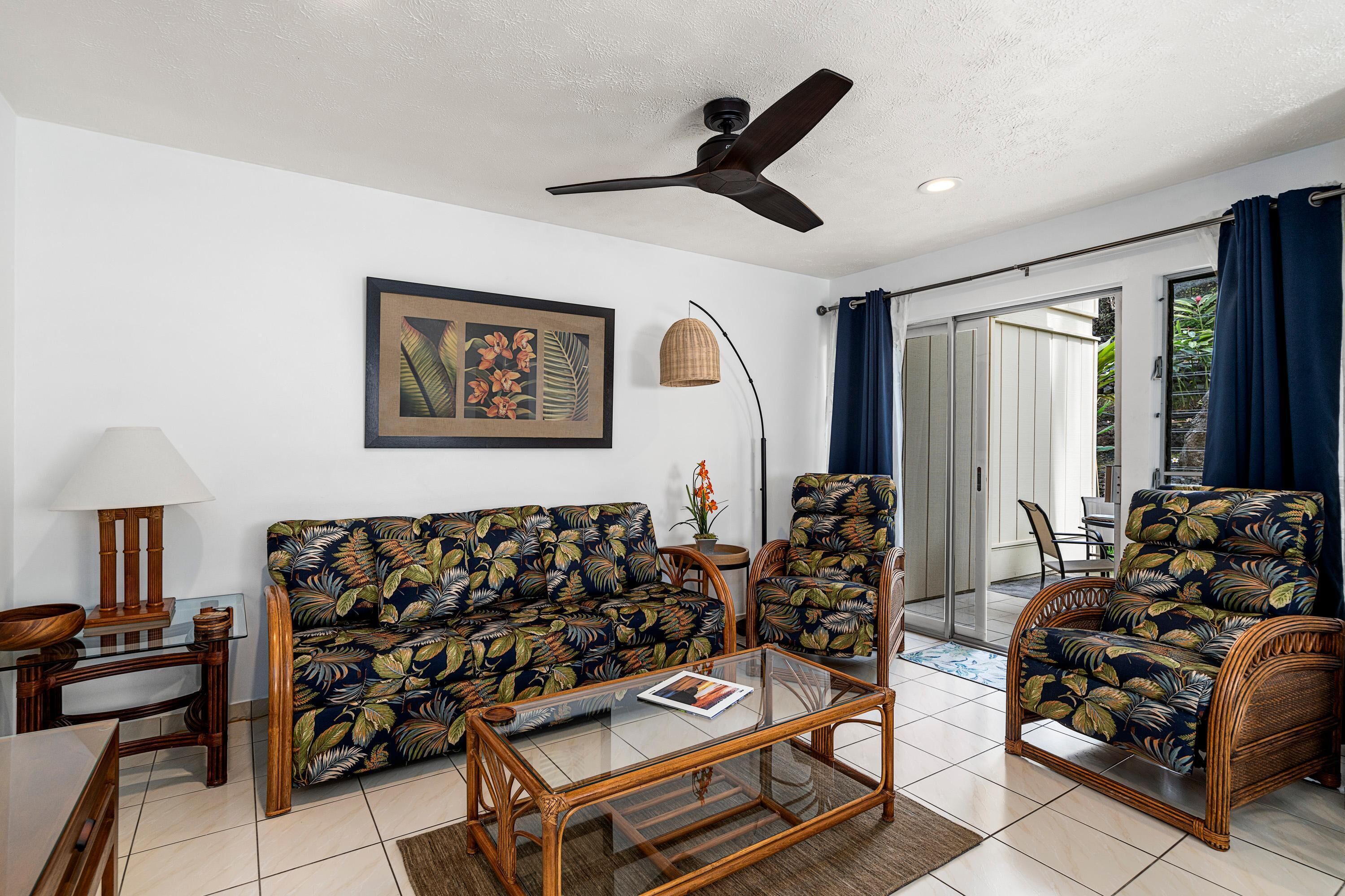 Condo, Multiple Beds, Partial Ocean View (Keauhou Surf & Racquet Townhouse #36) | Living area | 48-inch TV with cable channels, DVD player