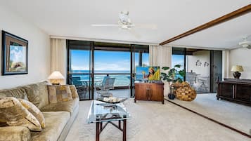 Condo, Multiple Beds, Ocean View (Keauhou Kona Surf & Racquet Club#3-20) | Living area | 48-inch flat-screen TV with cable channels, TV, DVD player