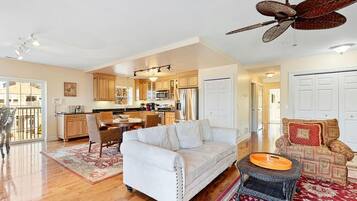 Smart TV, fireplace, DVD player