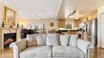 Smart TV, fireplace, DVD player